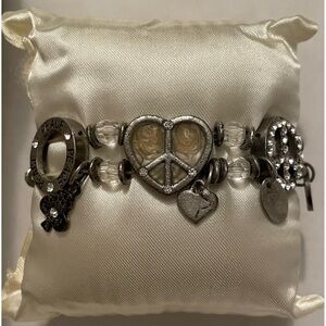 Grey Peace Sign Beaded Bracelet